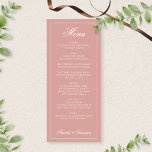 Menu Formal Dusty Rose & White Border Script Wedding<br><div class="desc">Add a touch of romantic elegance to your reception tables with our Formal Dusty Rose & White Border Script Wedding Menu. Featuring a soft dusty rose background, elegant white script, and a refined white border, this menu beautifully combines timeless style with sophisticated charm. Perfect for presenting your carefully selected wedding...</div>