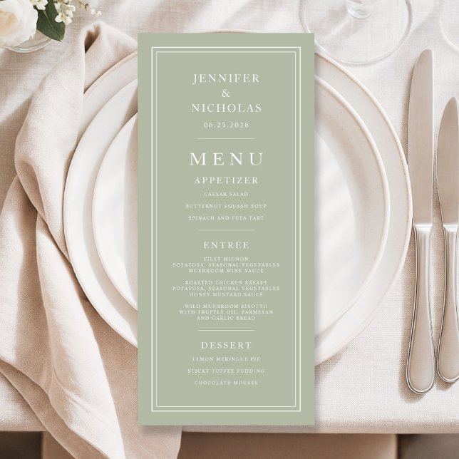 Menu Formal Minimal Sage Green Wedding (Formal Minimal Sage Green Wedding Menu)