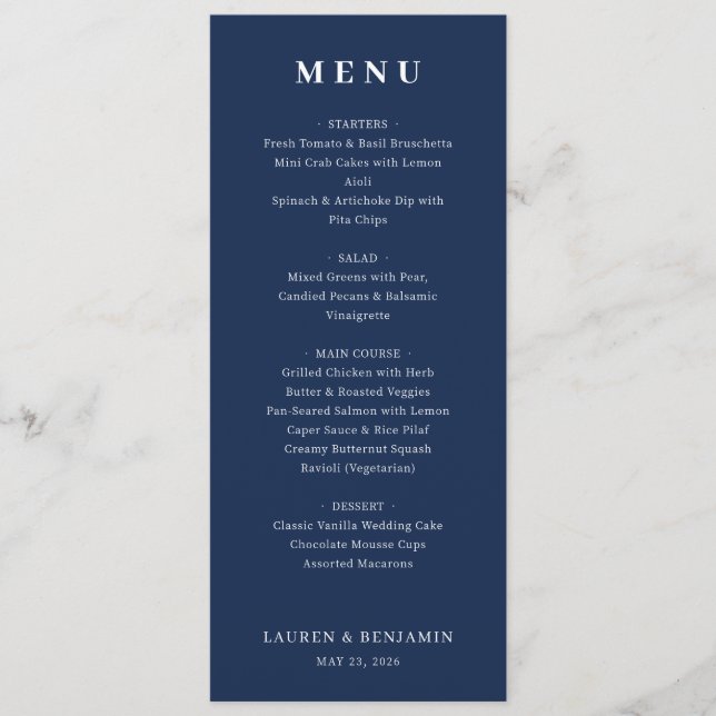 Menu Formel Élégant Marine (Devant)