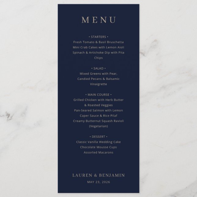 Menu Formel Élégant Navy (Devant)