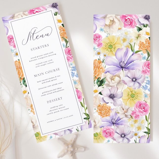 Menu Fraîche Lavande Jaune Mariage de fleurs florales (Créateur téléchargé)