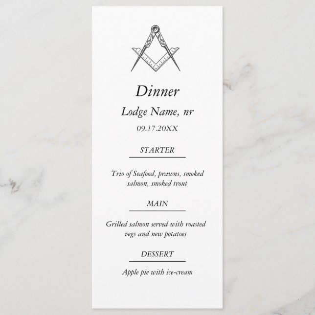 Menu Freemason Masonic Dîner de maçonnerie (Devant)