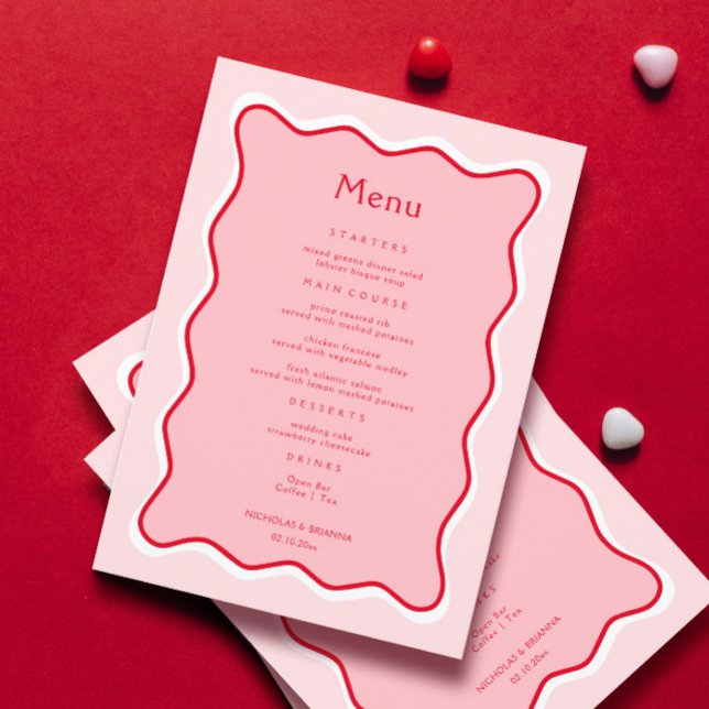 Menu Funky Valentine Wavy Mariage rouge et rose (Créateur téléchargé)