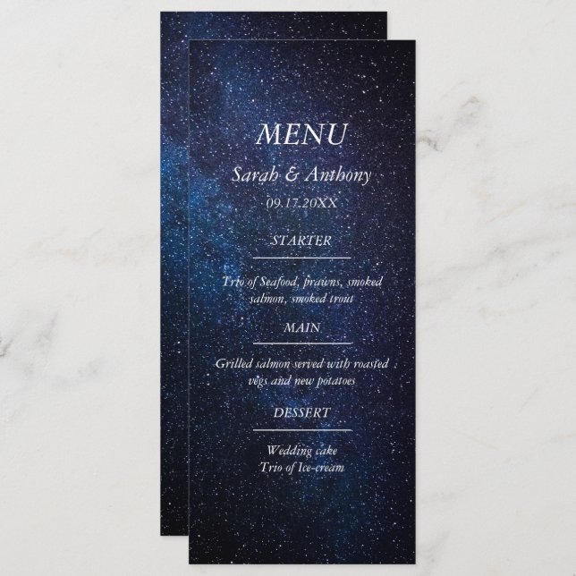 Menu Galaxy Celestiy Stars Night Sky Mariage Food (Devant / Derrière)