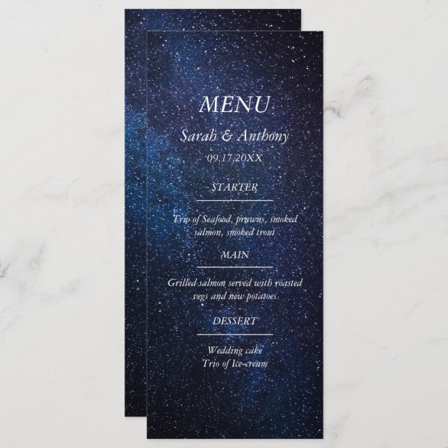 Menu Galaxy Celestiy Stars Night Sky Mariage Food (Devant / Derrière)