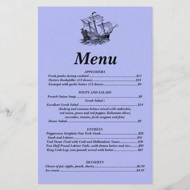 Menu Galleon (Devant)