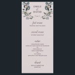 Menu Garden Crest Mauve Purple Floral Mariage 4 Parcour<br><div class="desc">Ce menu mariage élégant et chic présente des fleurs d'aquarelle peintes dans les tons bleu et rose et est assorti à un motif floral sur le dos. Personnalisez-le avec votre propre texte en utilisant les modèles fournis. Cela se fait en coordination avec notre collection de mariages "Garden Crest". Cliquez sur...</div>