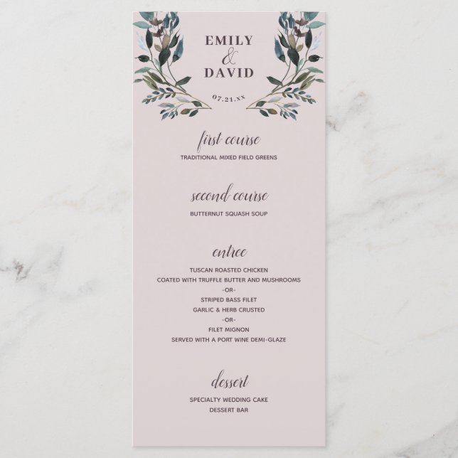 Menu Garden Crest Mauve Purple Floral Mariage 4 Parcour (Devant)