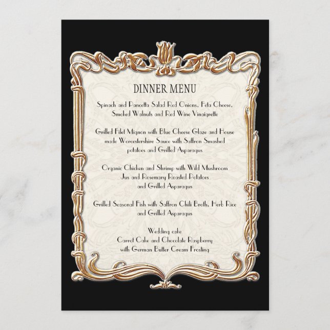 Menu Gatsby Art Déco Nouveau dentelle Faux Gold Tulip (Devant)