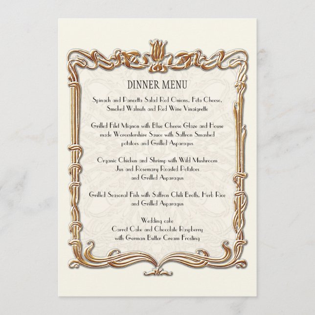 Menu Gatsby Art Déco Nouveau dentelle Faux Gold Tulip (Devant)