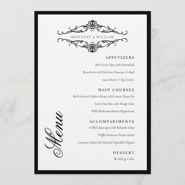 Menu [GAZELLE] Élégant Mariage monochrome noir et blanc (Devant)