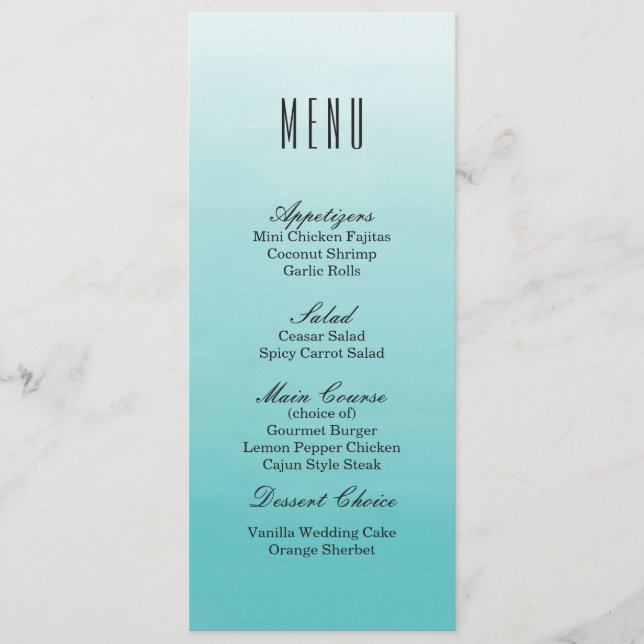 Menu gelé de dîner de mariage d'Ombre | de lac (Devant)