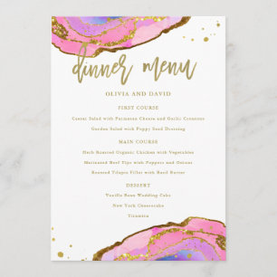 Menu Géode bleu rose et or Mariage