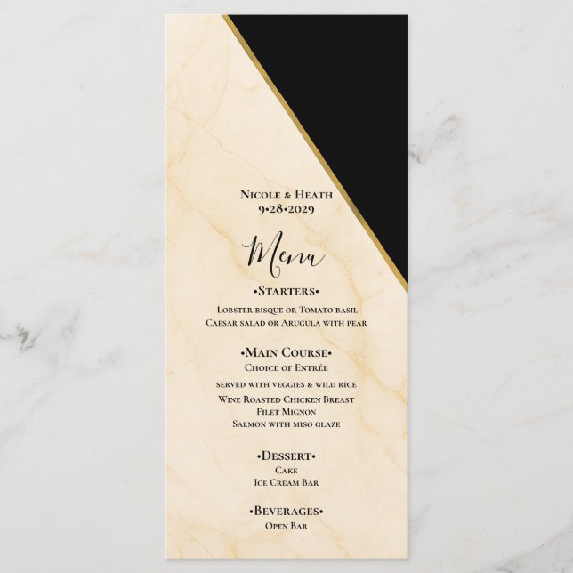 Menu Gilded Geometry Luxe Ivory & Or Mariage en Marbre  (Devant)