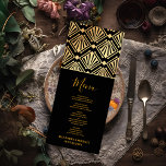 Menu Glam Art Déco Black Gatsby 1920 Style Mariage<br><div class="desc">Laissez-vous tenter par l'attrait vintage de notre Glam Art Déco Black Gatsby 1920 Style Mariage Menu. Hommage à l'opulence de l'époque Gatsby, ce menu exquis présente d'élégants motifs Art Déco en noir, exubérant sophistication et glamour. Conçu avec une attention minutieuse aux détails, ce menu ouvre la voie à une expérience...</div>