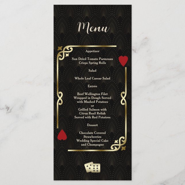 Menu Glam Gatsby Casino Las Vegas Mariage de poker (Devant)