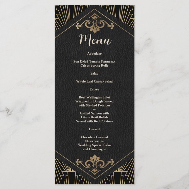 Menu Glam Roaring 20s Great Gatsby Art Deco Wedding (Devant)