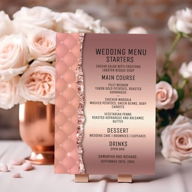Menu Glam Rose Gold Parties scintillant déchiré Mariage (Créateur téléchargé)