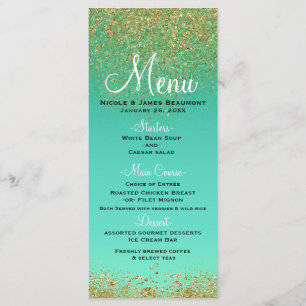 Menu Glamour doré pailleté et aqualac teal