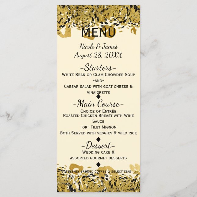 Menu Glamour Guépard Jungle Exotique Or & Noir (Devant)