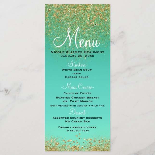 Menu Glamour Or en Cascade et Aqua Sarcelle (Devant)