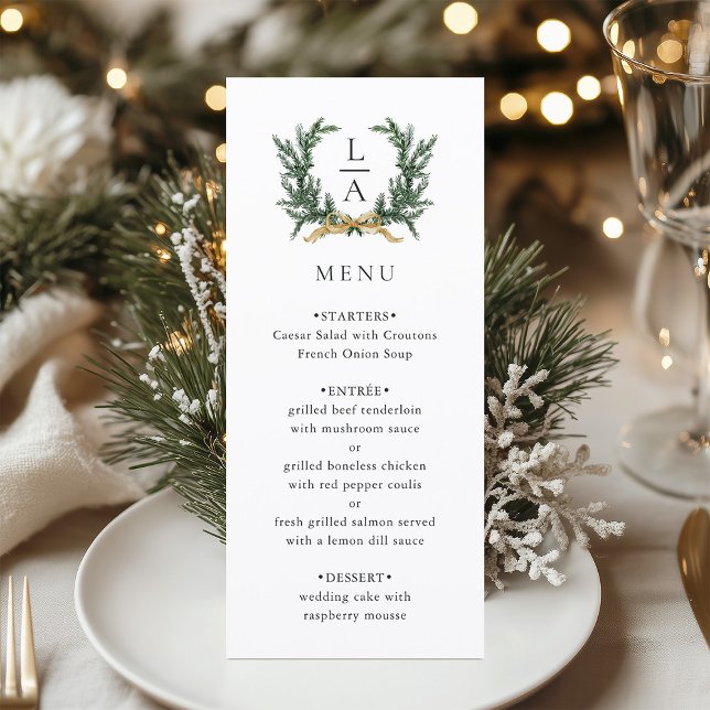 Menu Gold Bow & Evergreen Wreath Wedding (Créateur téléchargé)