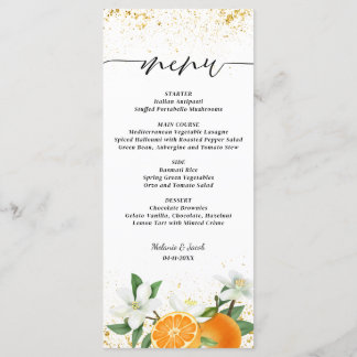 Menu Gold Citrus Orange Script Floral Wedding
