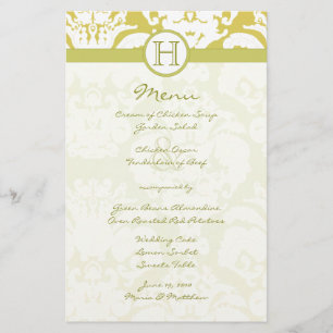 Menu Gold et Lime Mariage damassé