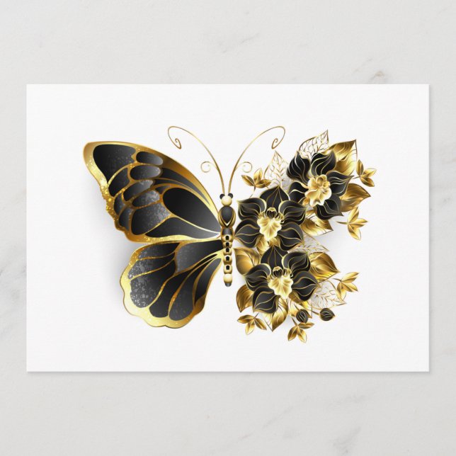 Menu Gold flower Butterfly with Black Orchid (Devant)