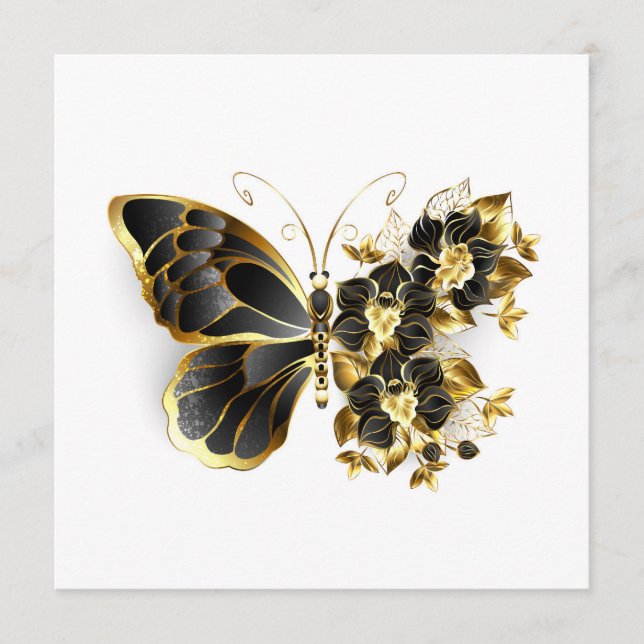 Menu Gold flower Butterfly with Black Orchid (Devant)
