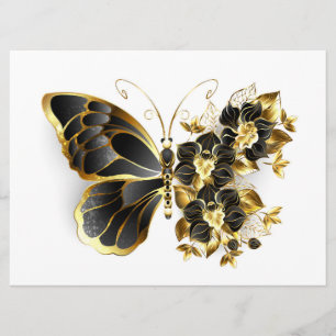 Menu Gold flower Butterfly with Black Orchid