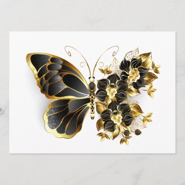 Menu Gold flower Butterfly with Black Orchid (Devant)