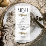 Menu Gold Garland Holly et Ornamy Mariage de Noël<br><div class="desc">Menu mariage de Noël avec des plats et des menus entièrement modifiables. Le design se caractérise par une typographie élégante et des guirlandes festives de fêtes saintes et dorées. Pour coordonner les invitations, la papeterie et le décor de jour de l'événement, veuillez consulter ma collection de Mariages Holly Bells ou...</div>