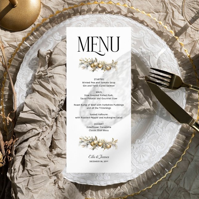 Menu Gold Garland Holly et Ornamy Mariage de Noël (Wedding Menu from the Holly Bells Wedding Collection by Darling and May)