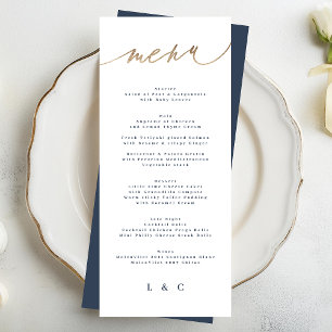 Menu Gold Navy Bleu Blanc Simple Mariage classique