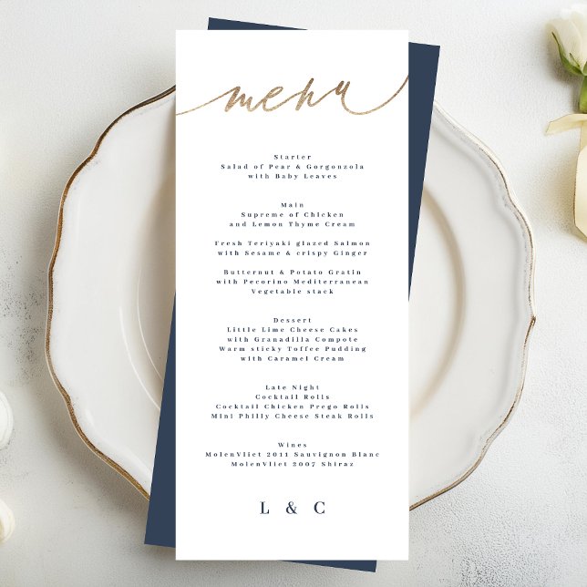 Menu Gold Navy Bleu Blanc Simple Mariage classique (Créateur téléchargé)