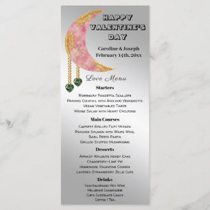 Menu Gold Pink Moon Green Heart Jewel Saint-Valentin