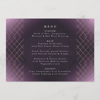 Menu Gold Purple Elegance Diamant Geo Déco Mariage