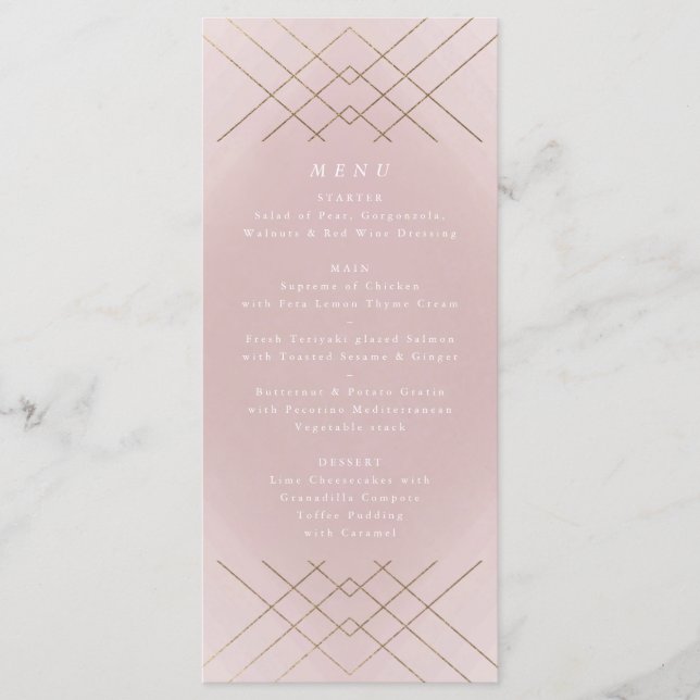 Menu Gold Rose Elegance Diamond Geo Déco Mariage (Devant)