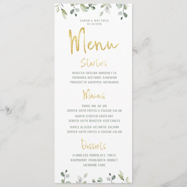 Menu Gold Script Calligraphy Classic Mariage Dîner (Devant)