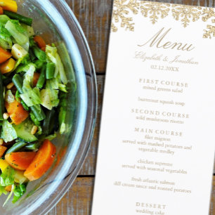 Menu Gold Sepia Tones Winter Snowflake Mariage