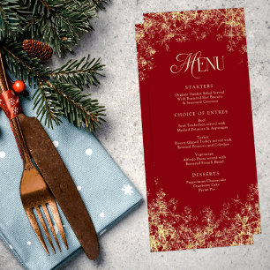 Menu Gold Snowflics Red Christmas Holiday Dinner