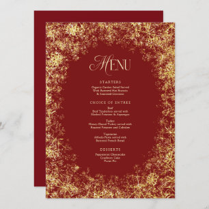 Menu Gold Snowflics Red Christmas Holiday Dinner