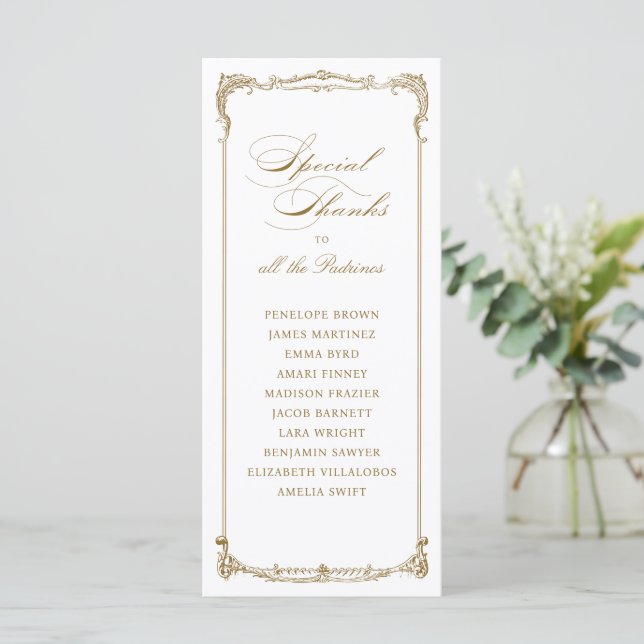 Menu Gold Vintage Frame Classic Script Special Thanks (Debout devant)