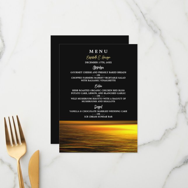 Menu Golden Ocean, Elégant Mariage plage (Devant/Arrière en situation)