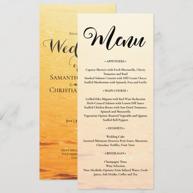Menu Golden orange vagues d'été mariage (Devant / Derrière)