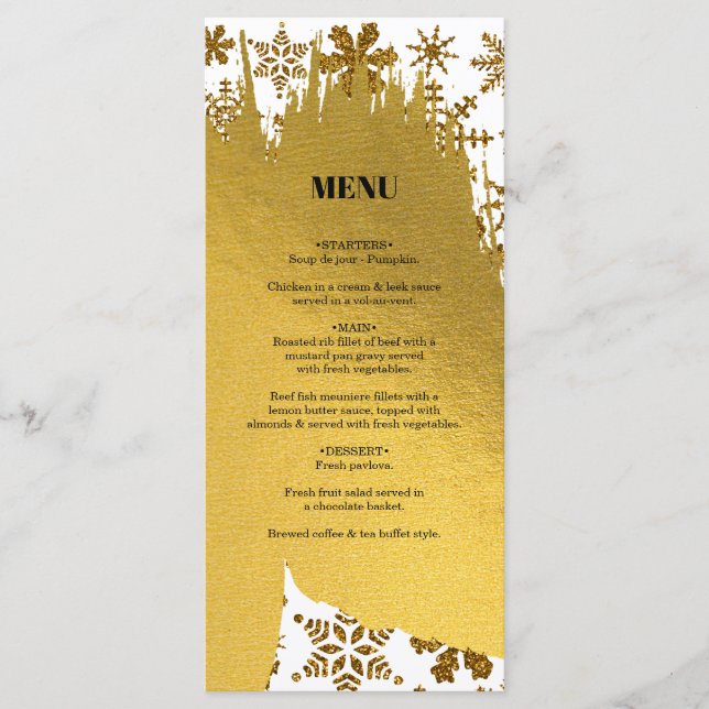 Menu Golden Snowflakes Festive Mariage de Noël (Devant)
