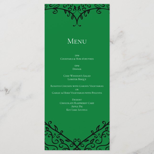 Menu Gothique Coeur-Plat Vert & Noir (Devant)