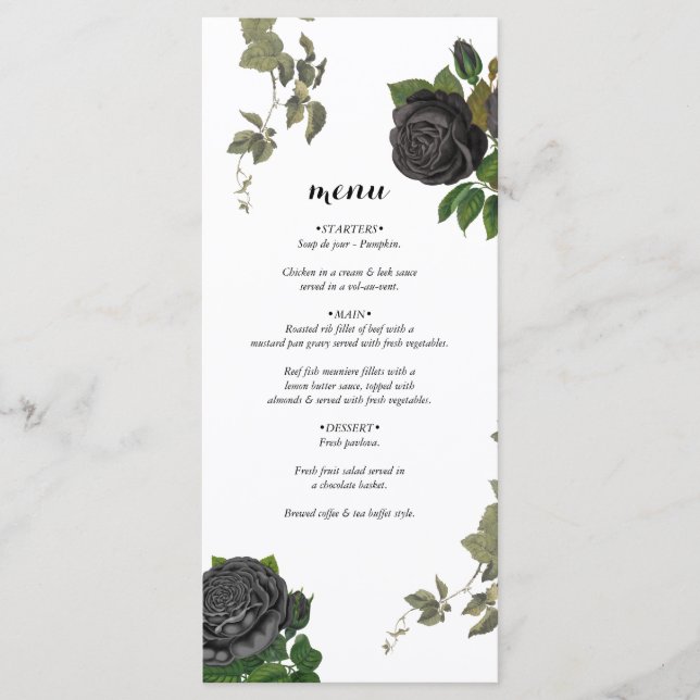 Menu Gothique Halloween Rose noir Mariage blanc (Devant)