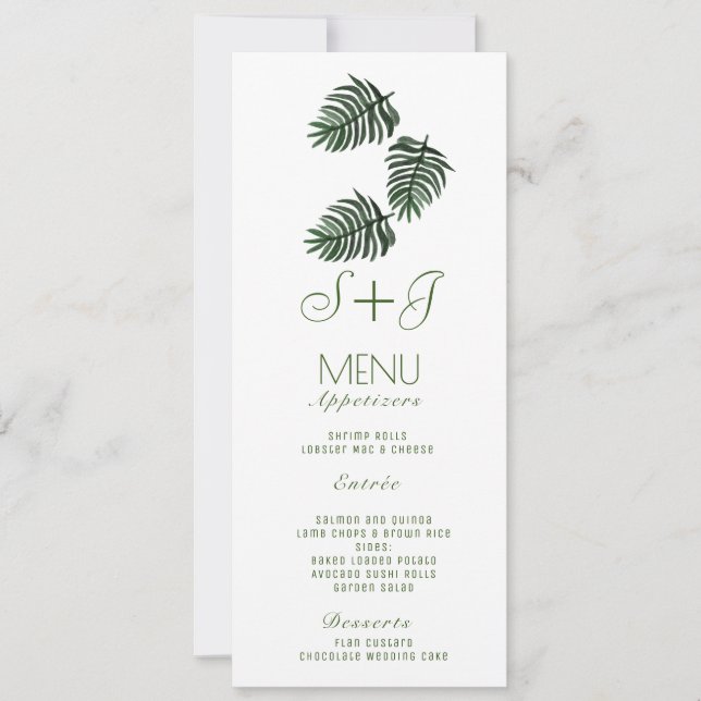 Menu gouache tropical botanique à motif de feuille (Devant)